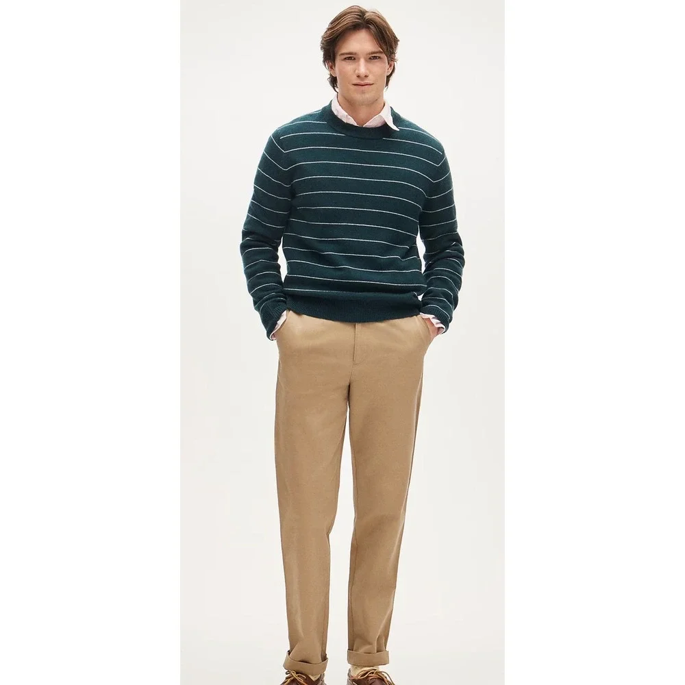 J.Crew Mens Tan Essential Khaki Flat Front Straight Leg Cuffed Chino Pants 34x32